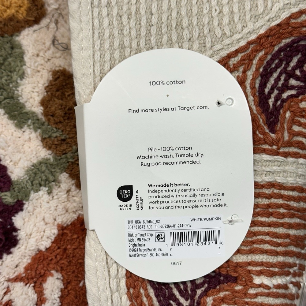 Threshold 100 % Cotton Fall Harvest Bath Rug Pumpkin 17x24 - Picture 3 of 4